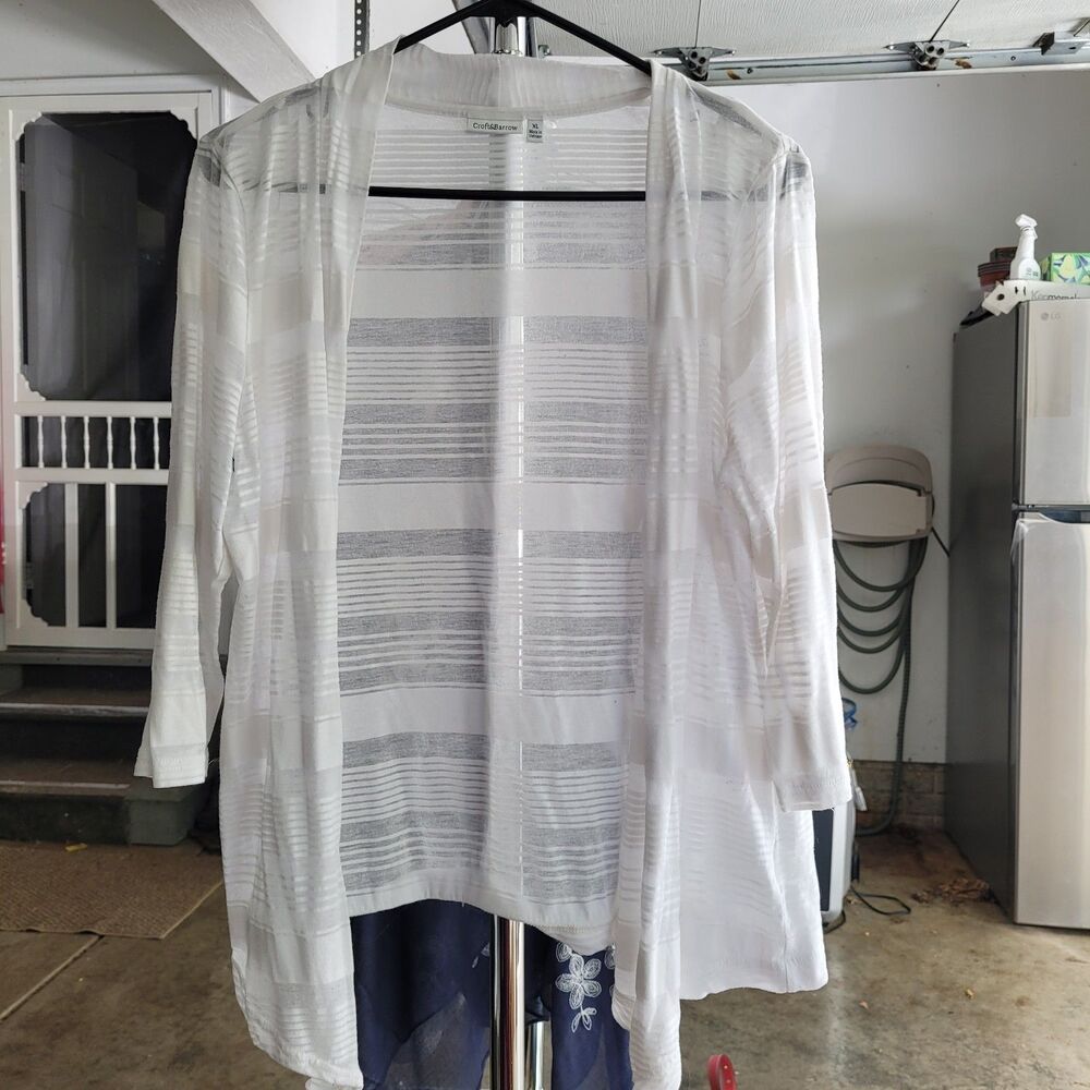 croft & barrow lightweight white stripped open coverup